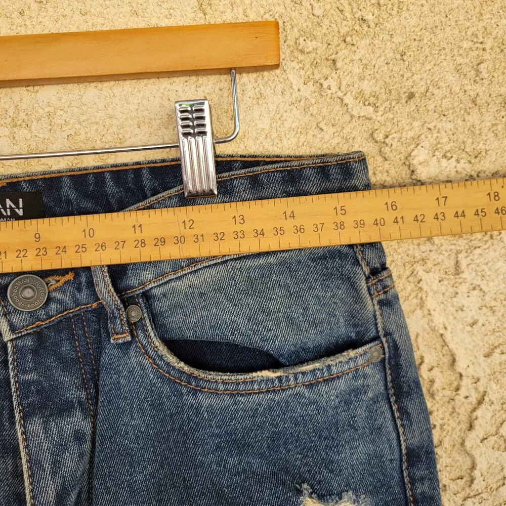 BoohooMan - Slim Flare Rigid All Over Rip Repaired Jeans Blue ~30R